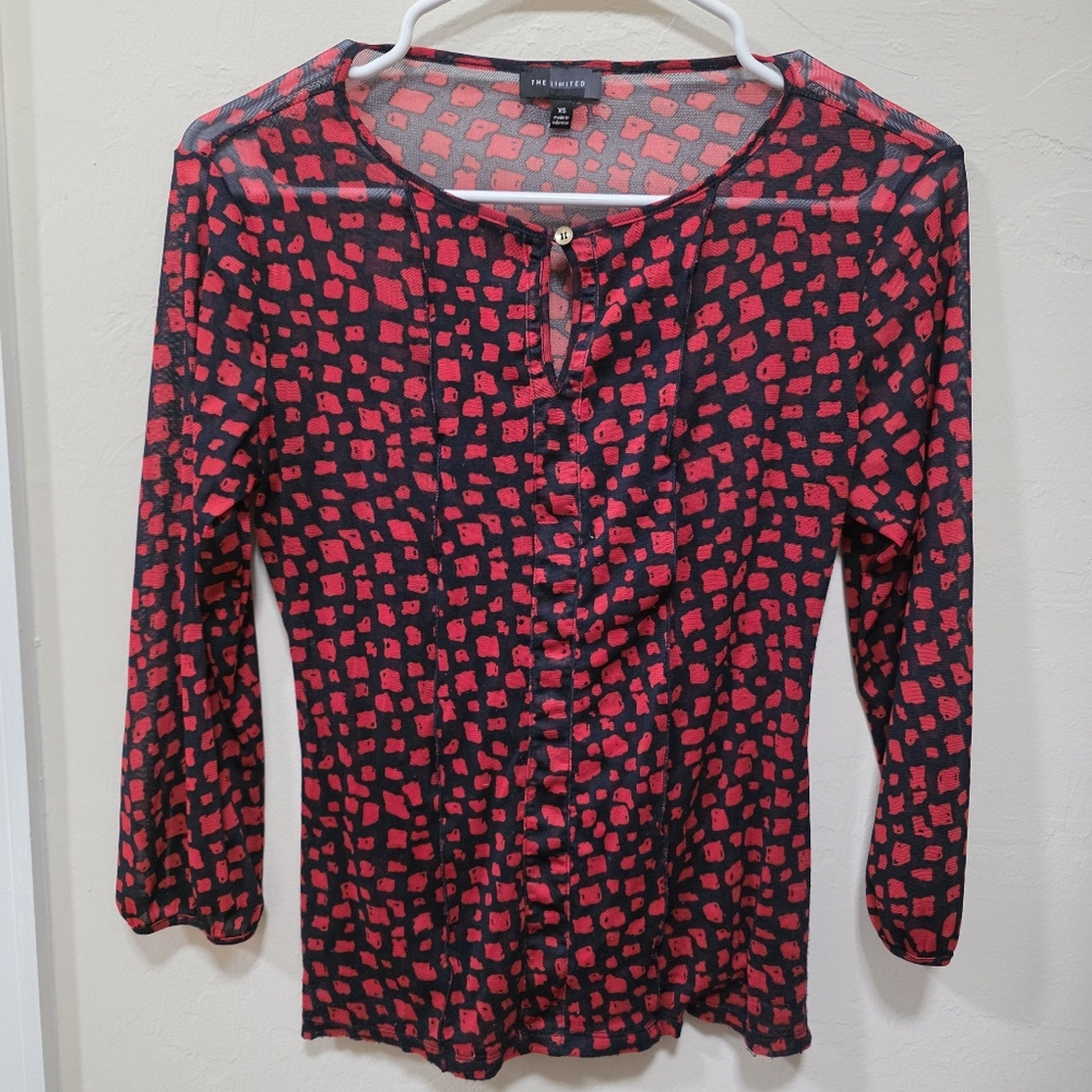 The Limited Red and Black Printed Button-Front Blouse